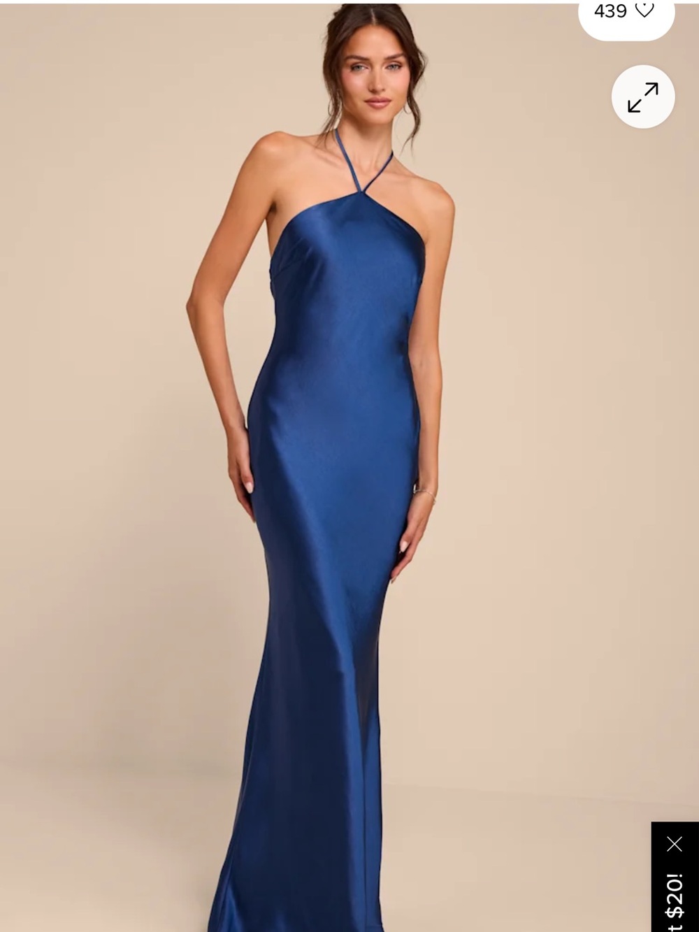 Navy Satin Halter Dress